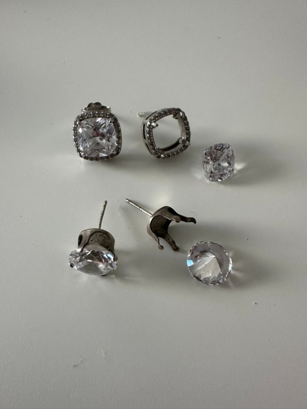 2 Pairs of Cubic Zirconia Stud Earrings - Sterling Silver